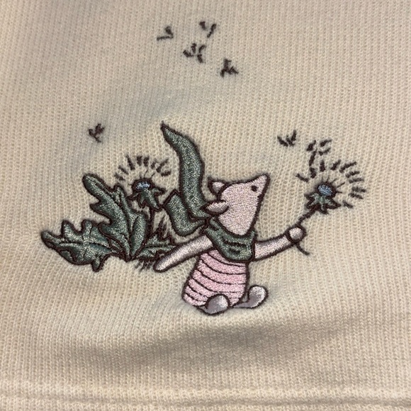VTG‎ Disney Winnie The Pooh & Piglet Shirt Cream Embroidered Long Sleeve Waffle - Picture 4 of 9